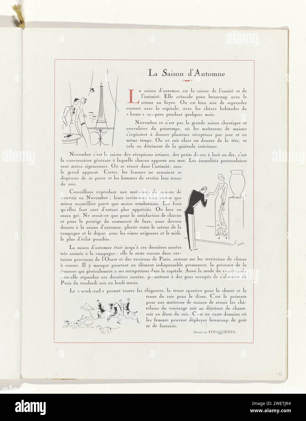Art - goût - Beauté, feuilles d'élégance féminine, novembre 1931, n° 135, 12e année, p. 33, Coly, magazine 1931 texte 'la saison d'Autne' avec trois illustrations. Page du magazine de mode Art-Goût-Beauté (1920-1933). assiettes de mode en papier Banque D'Images