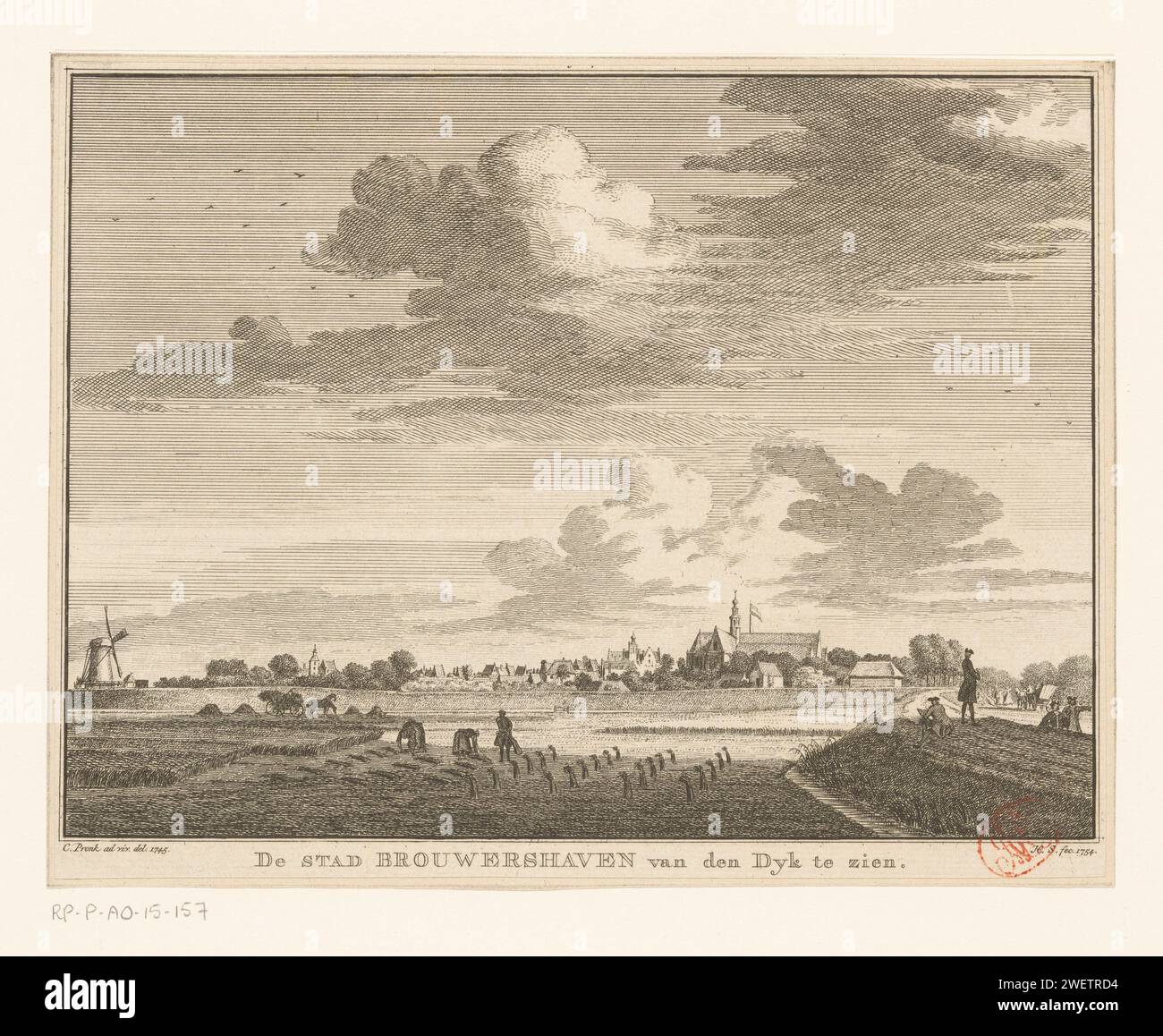 Vue de Meliskerke, Hendrik Spilman, d'après Cornelis Pronk, 1754 - 1792 imprimer vue du village de Meliskerke, dans la situation vers 1745. papier gravure perspective de village, silhouette de village. église (extérieur) Meliskerke Banque D'Images