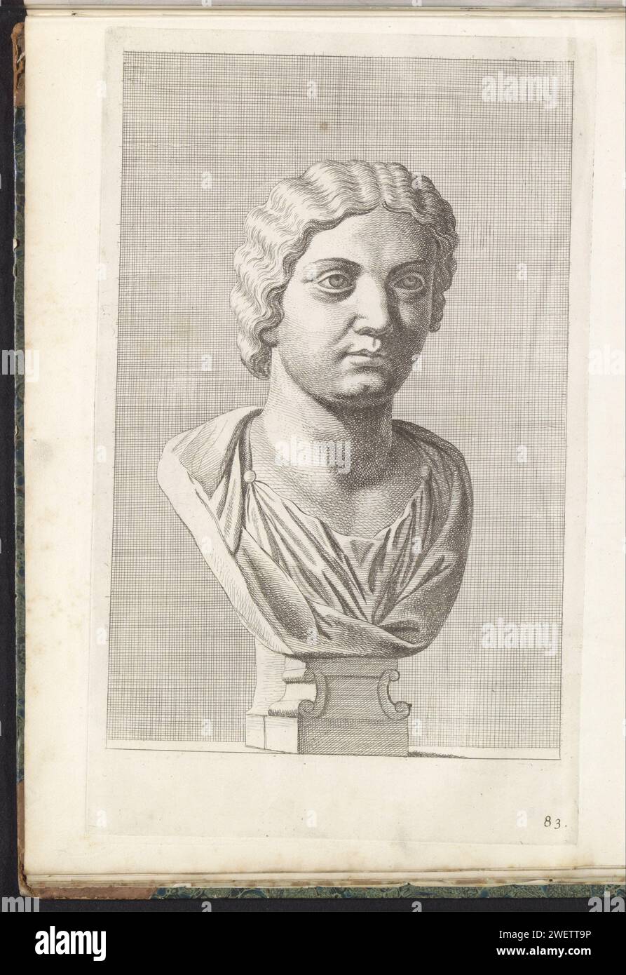 Buste d'une femme aux cheveux ondulés de longueur moyenne, Hubert Quellinus, 1646 - 1670 estampe l'estampe fait partie d'un album avec une série d'estampes aux sculptures de la collection de Gérard Reynst. gravure sur papier pièce de sculpture, reproduction d'une pièce de sculpture. personnes féminines de l'histoire classique Banque D'Images