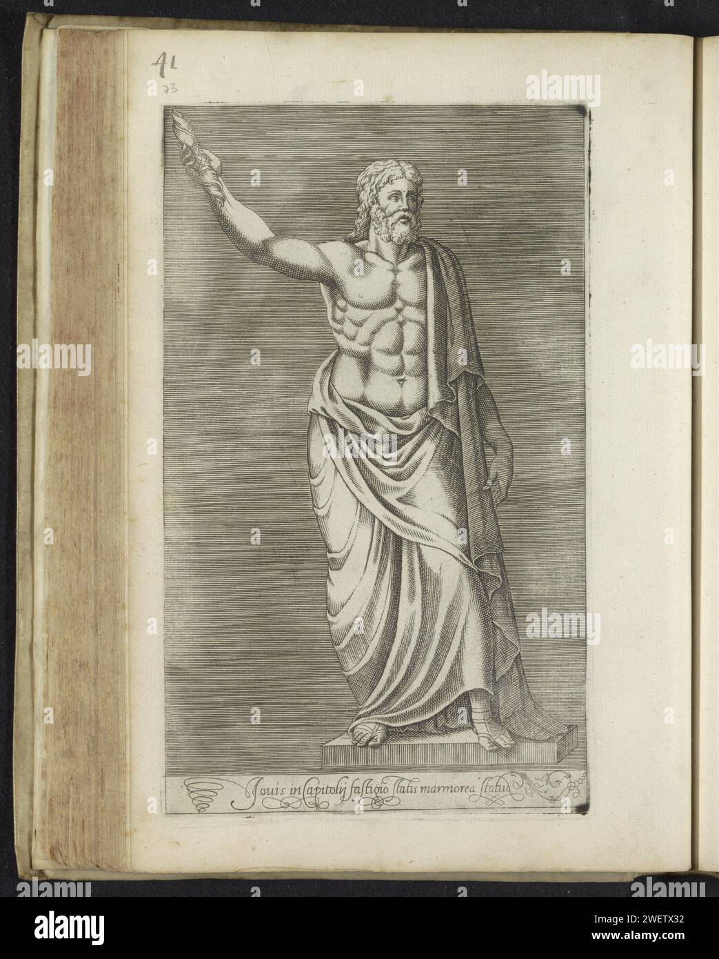 Sculpture de Jupiter, anonyme, 1584 impression Légende en latin. L'impression fait partie d'un album. gravure sur papier pièce de sculpture, reproduction d'une pièce de sculpture. (Histoire de) Jupiter (Zeus) Banque D'Images