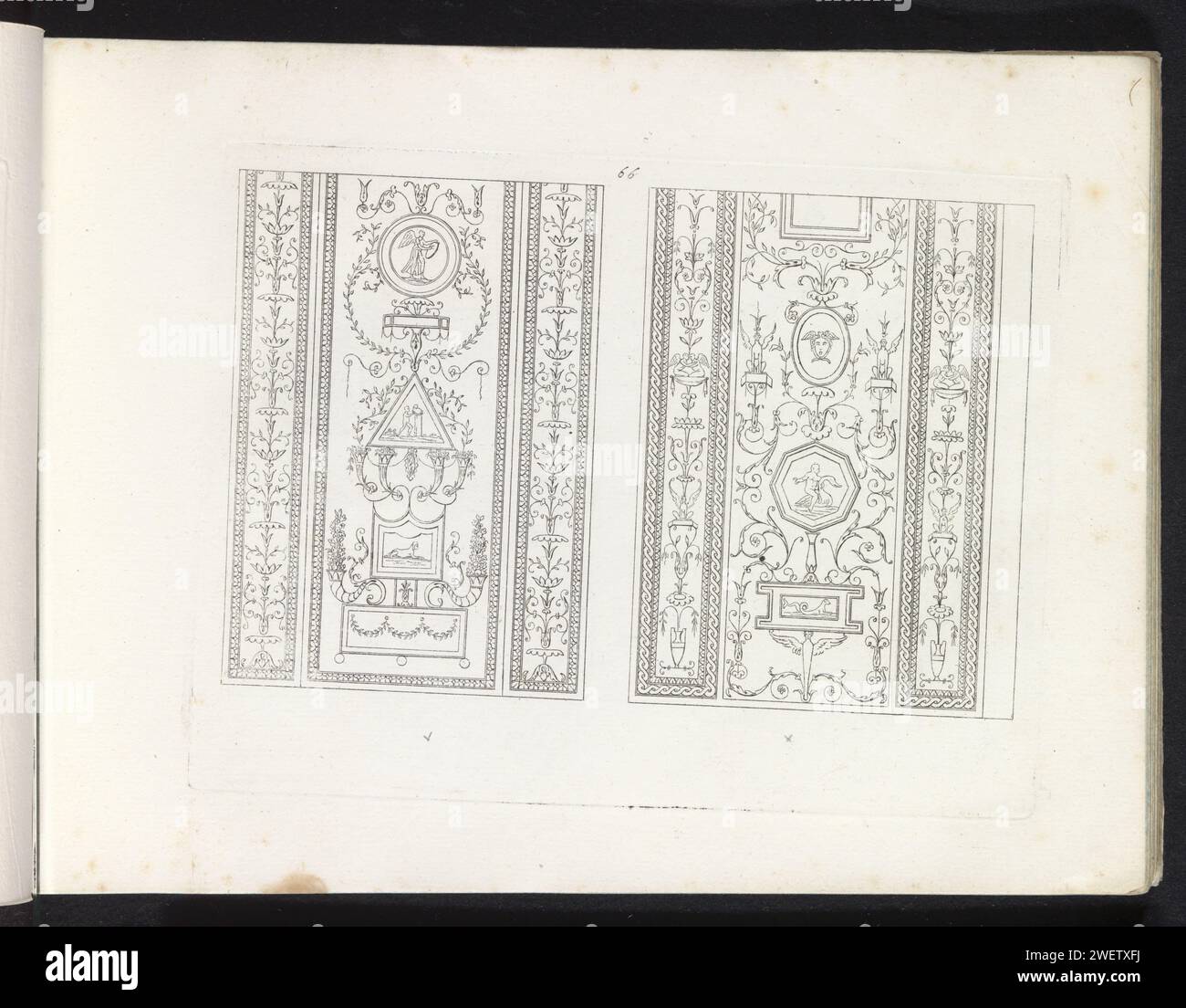 Deux panneaux muraux ornementaux, Pietro Ruga, d'après Lorenzo Roccheggiani, 1817 Print fait partie d'un album. ornements de gravure de papier  art. lambris Banque D'Images