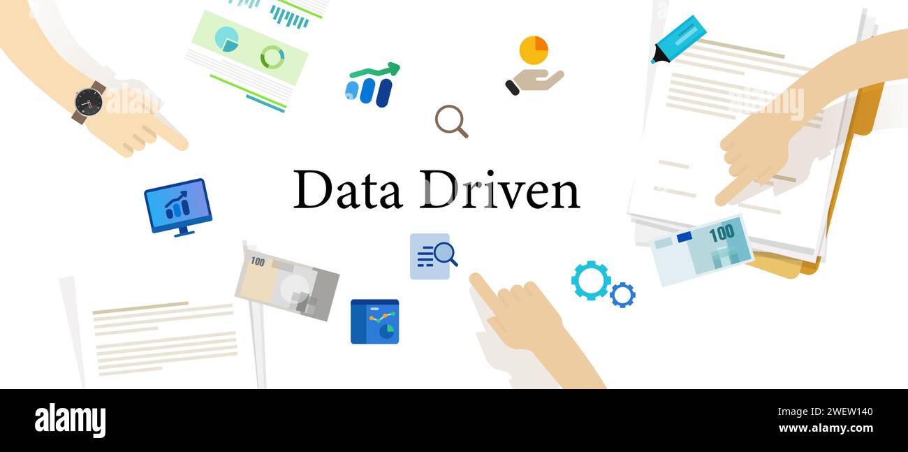 analyse pilotée par les données informations de prise de décision commerciale gestion des statistiques marketing avec graphique d'augmentation Illustration de Vecteur