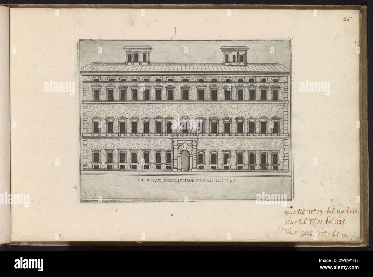 Façade van Palazzo caetani te rome, giacomo lauro, d'après bartolomeo amnati, 1638 print Imprimer fait partie d'un album. papier gravure hôtel, c'est-à-dire petit palais en ville. Façade (de maison ou de bâtiment) Palazzo Caetani Banque D'Images