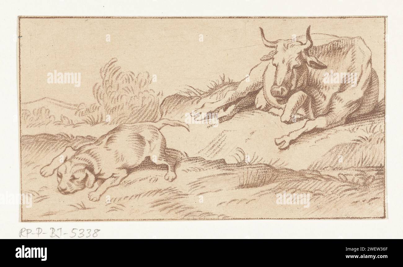 Vache et chien, Jacobus achète, après Paul Potter, 1740 - 1801 papier imprimé chien de gravure Banque D'Images