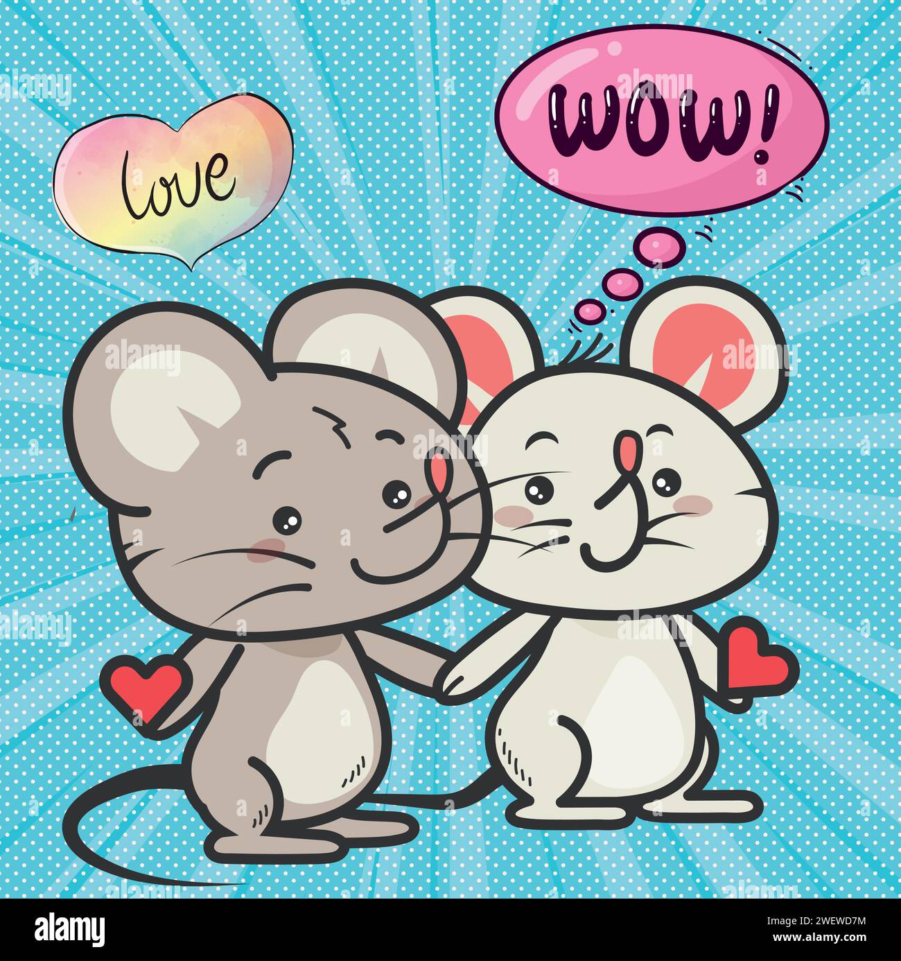 mignon couple de souris aime l'image vectorielle de conception pop art. Illustration de Vecteur