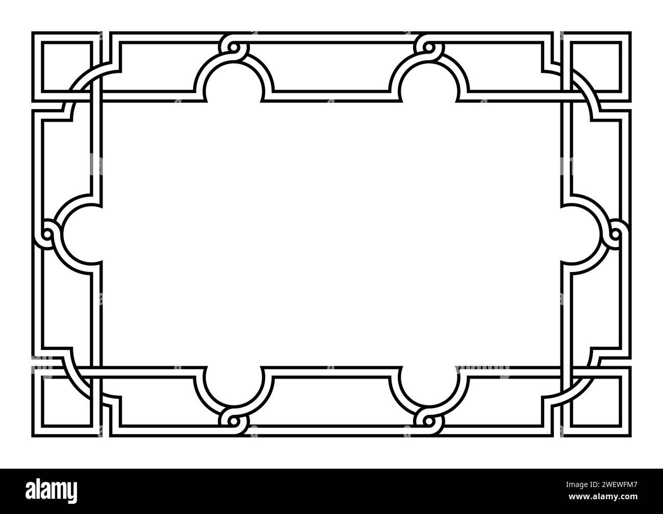 Cadre rectangle de style rétro. Cadre classique décoratif, rectangulaire et aligné horizontalement, avec deux bordures, qui sont enchevêtrées de manière ludique. Banque D'Images Cadre rectangle de style rétro. Cadre classique décoratif, rectangulaire et aligné horizontalement, avec deux bordures, qui sont enchevêtrées de manière ludique. Banque D'Images