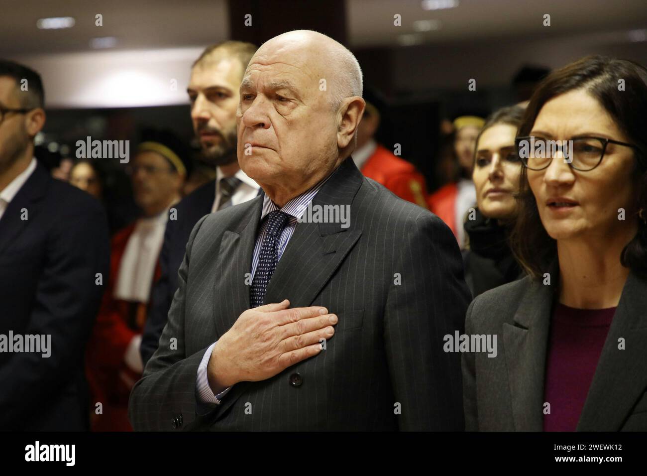 Brescia, Italie. 27 janvier 2024. il ministro Carlo Nordio all' inaugurazione anno giudiziario, tribunale di Brescia 27 gennaio 2024. Crédit : LaPresse/Alamy Live News Banque D'Images