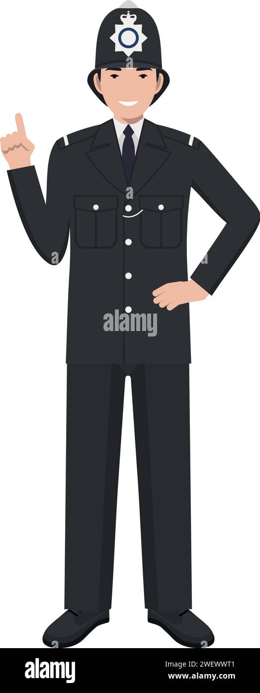 Officier de police britannique debout en uniforme traditionnel icône de caractère en Flat style Illustration de Vecteur