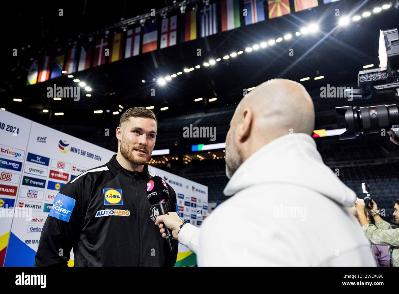 Johannes Golla (Deutschland, #4) im Interivew MEN?S EHF EURO 2024 : final Media Call Schweden - Deutschland - Frankreich - D?nemark ; LANXESS Arena, K?ln am 27.01.2024 Banque D'Images