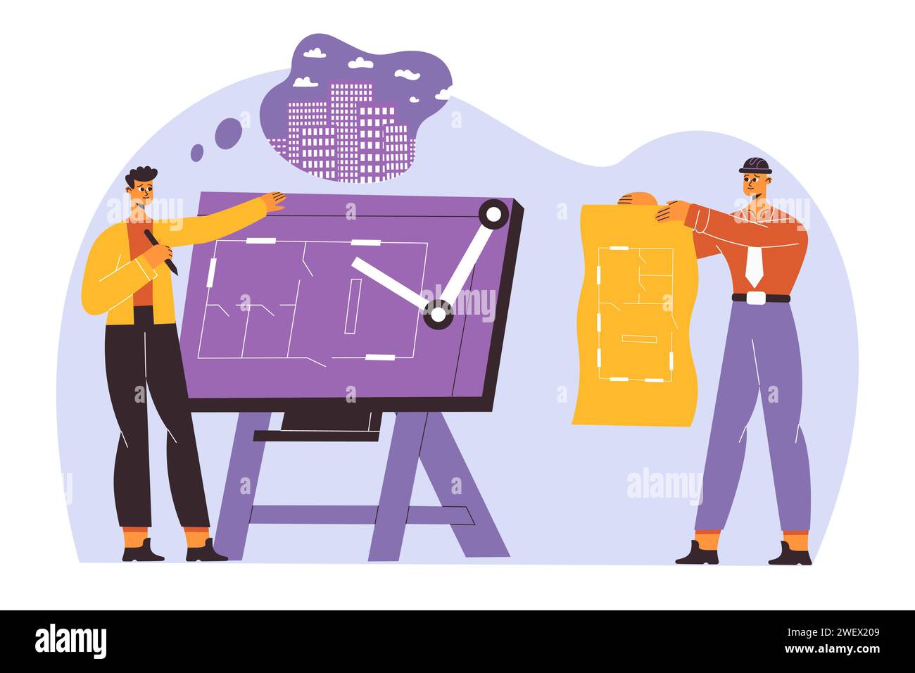 Constructeurs, ingénieurs, architectes travailleurs professionnels de l'équipe de construction Illustration de Vecteur