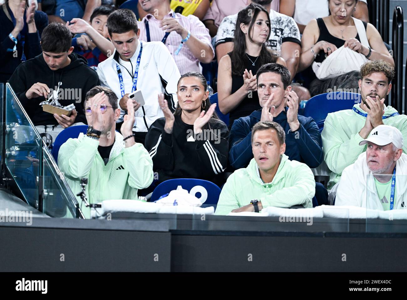 Melbourne, Australie. 26 janvier 2024. Sophia Thomalla petite amie de Sascha Alexander Zverev dans sa boîte de joueur lors du tournoi de tennis Australian Open AO 2024 Grand Chelem le 26 janvier 2024 au Melbourne Park à Melbourne, en Australie. Crédit : Victor Joly/Alamy Live News Banque D'Images