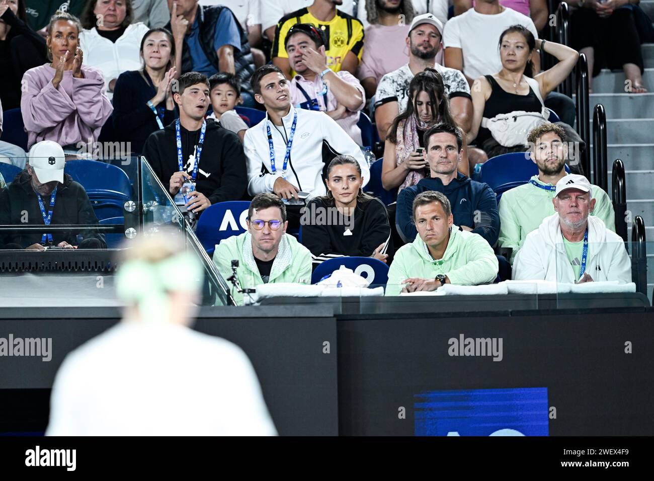 Melbourne, Australie. 26 janvier 2024. Sophia Thomalla petite amie de Sascha Alexander Zverev dans sa boîte de joueur lors du tournoi de tennis Australian Open AO 2024 Grand Chelem le 26 janvier 2024 au Melbourne Park à Melbourne, en Australie. Crédit : Victor Joly/Alamy Live News Banque D'Images