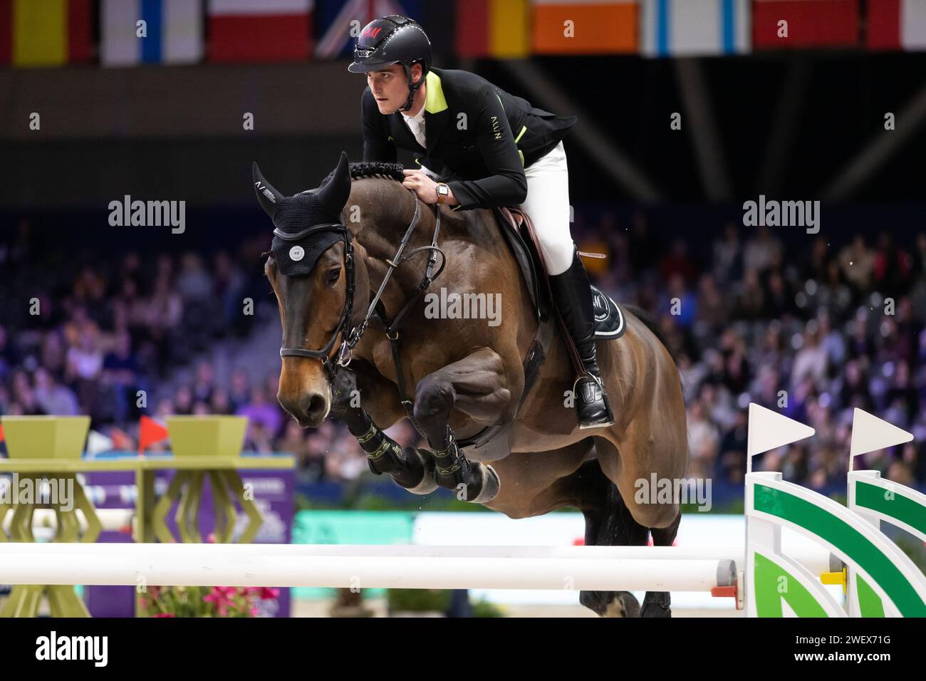 Amsterdam, pays-Bas - 26 janvier 2024. Olivier Philippaerts de Belgique concourt dans la catégorie CSI5* 1.50m au Jumping Amsterdam. Mark Spowart/Alam Banque D'Images