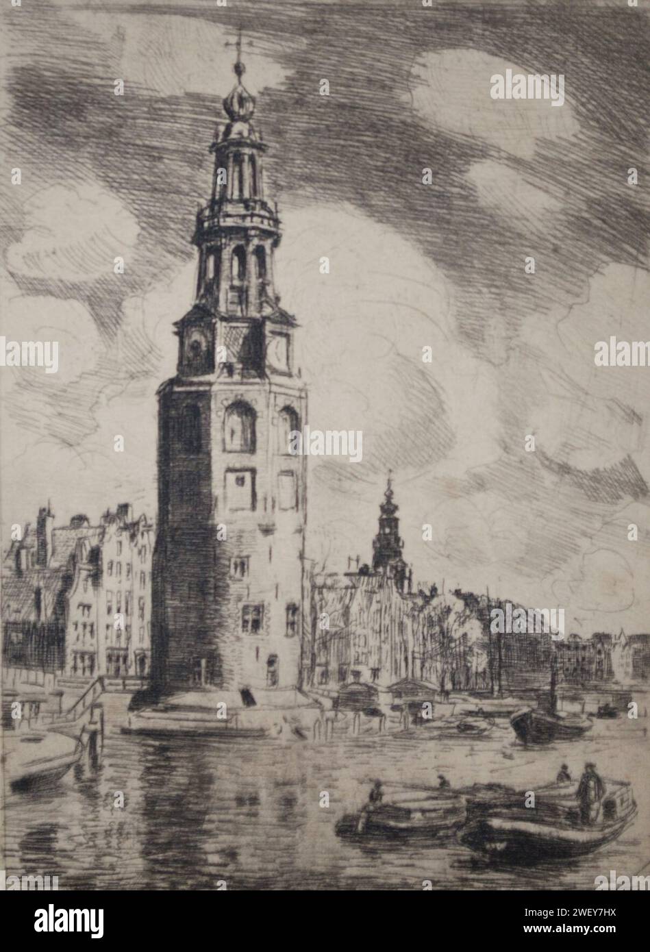 Amsterdam, Oude Schans met Montelbaanstoren door Waalko Jans Dingemans sr. Banque D'Images