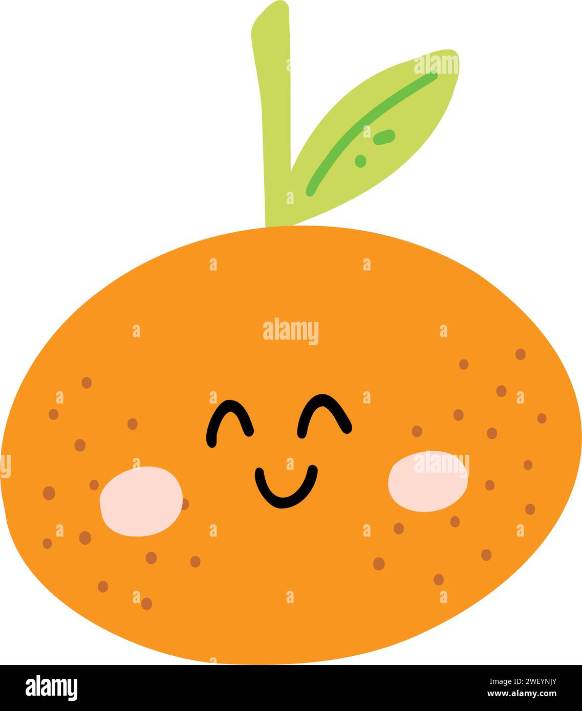 Mignon main dessiné orange souriant. Kawaii caractère drôle de fruit pour les enfants Illustration de Vecteur