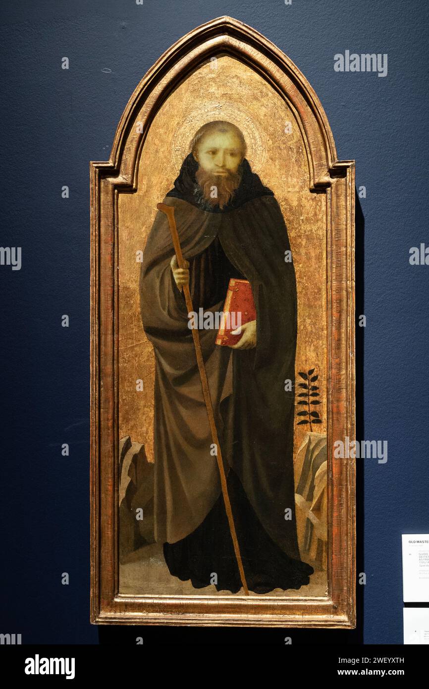 Guido Di Piero aka FRA Angelico peinture de Saint Antoine Abbé vue lors de l'avant-première presse avant la vente aux enchères sur Christie's à New York le 26 janvier 2024 Banque D'Images