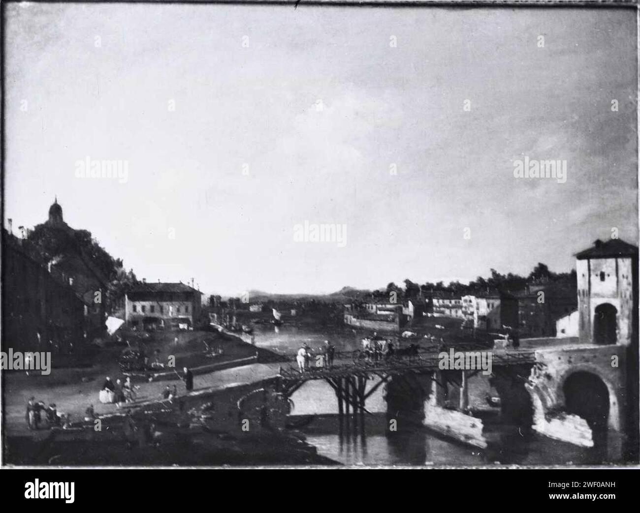 Anonimo veneziano sec XVIII - Veduta di Torino con il ponte sul Fiume po, Collezione G. Loewe. Banque D'Images