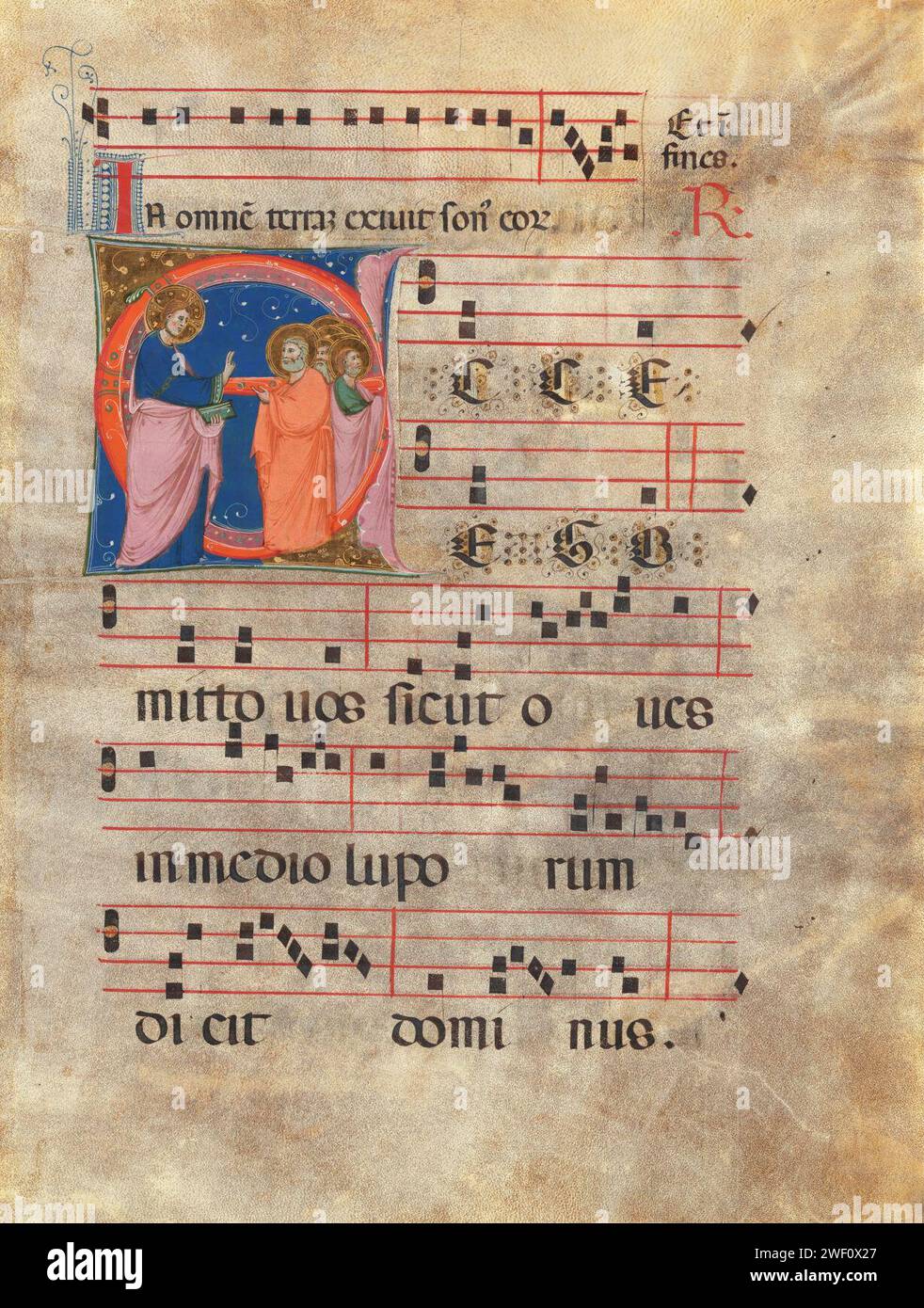 Folio antiphonal avec initiale historique « E » Banque D'Images