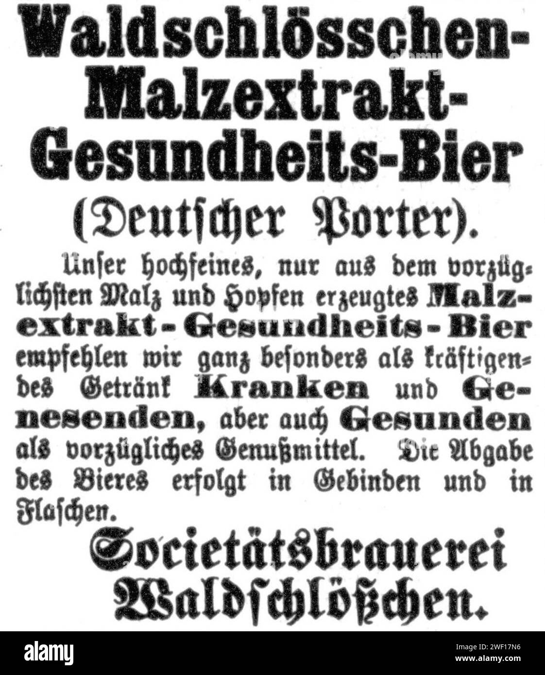 Anzeige Waldschlösschen Malzextrakt-Gesundheits-Bier. Banque D'Images