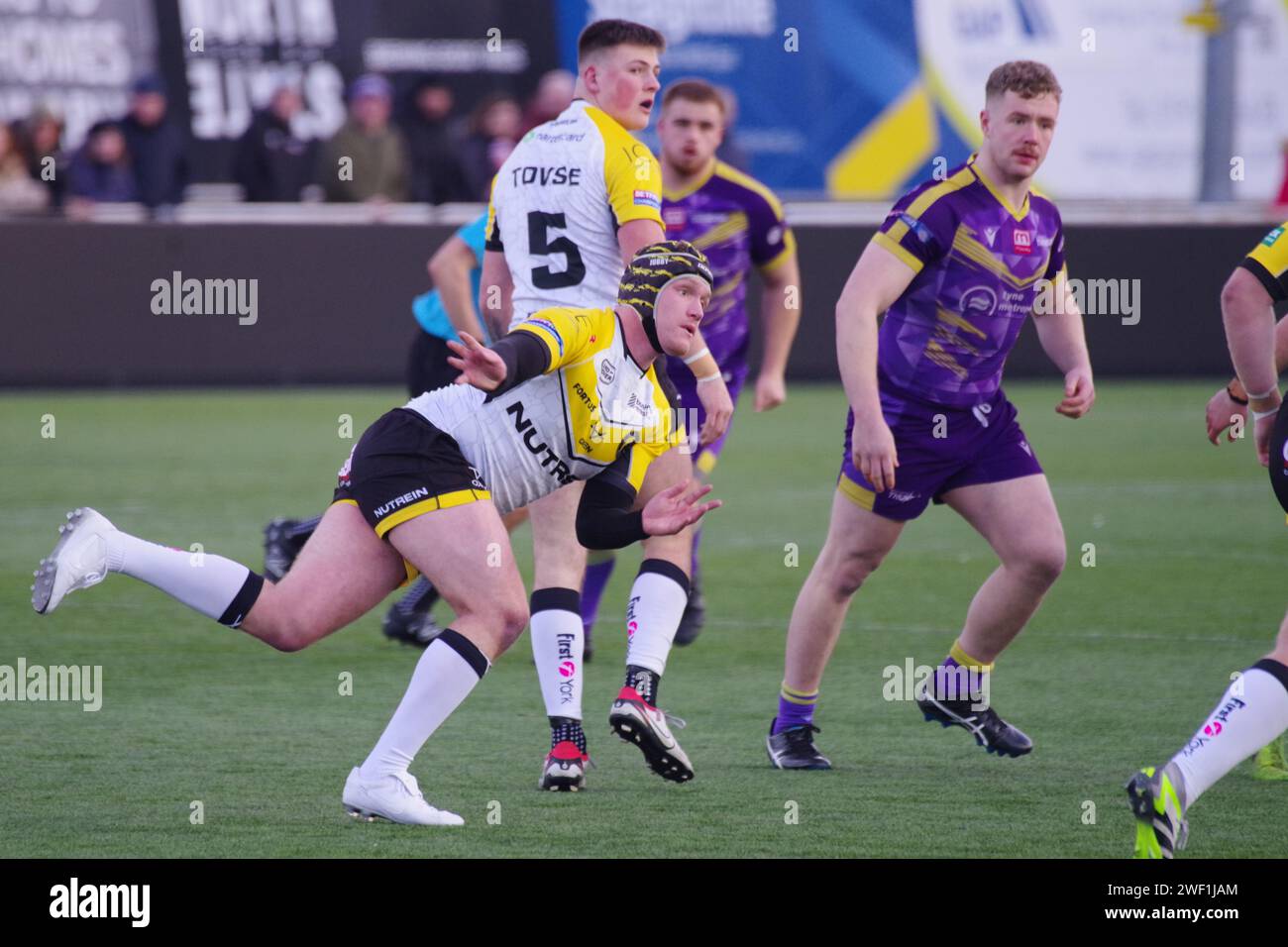 Newcastle upon Tyne, 27 janvier 2024. Action du match entre Newcastle Thunder et York Knights dans le match de coupe AB Sundecks 1895 à Kingston Park. Crédit : Colin Edwards Banque D'Images