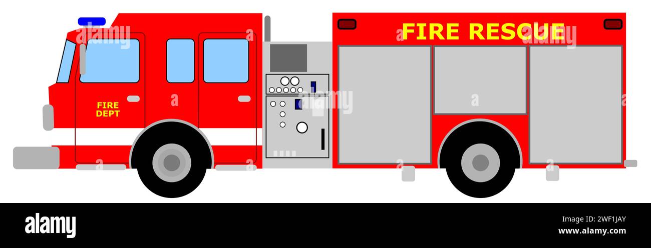 Illustration vectorielle d'un camion de pompiers américain comme véhicule d'urgence aidant à lutter contre les incendies et utilisé pour sauver des gens Banque D'Images
