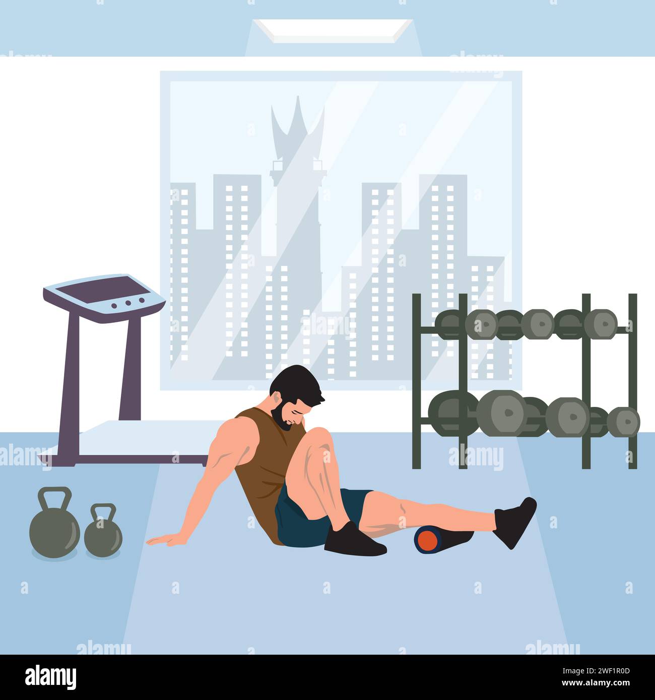 Homme faisant des pompes à la salle de gym. Illustration vectorielle dans le style plat Illustration de Vecteur