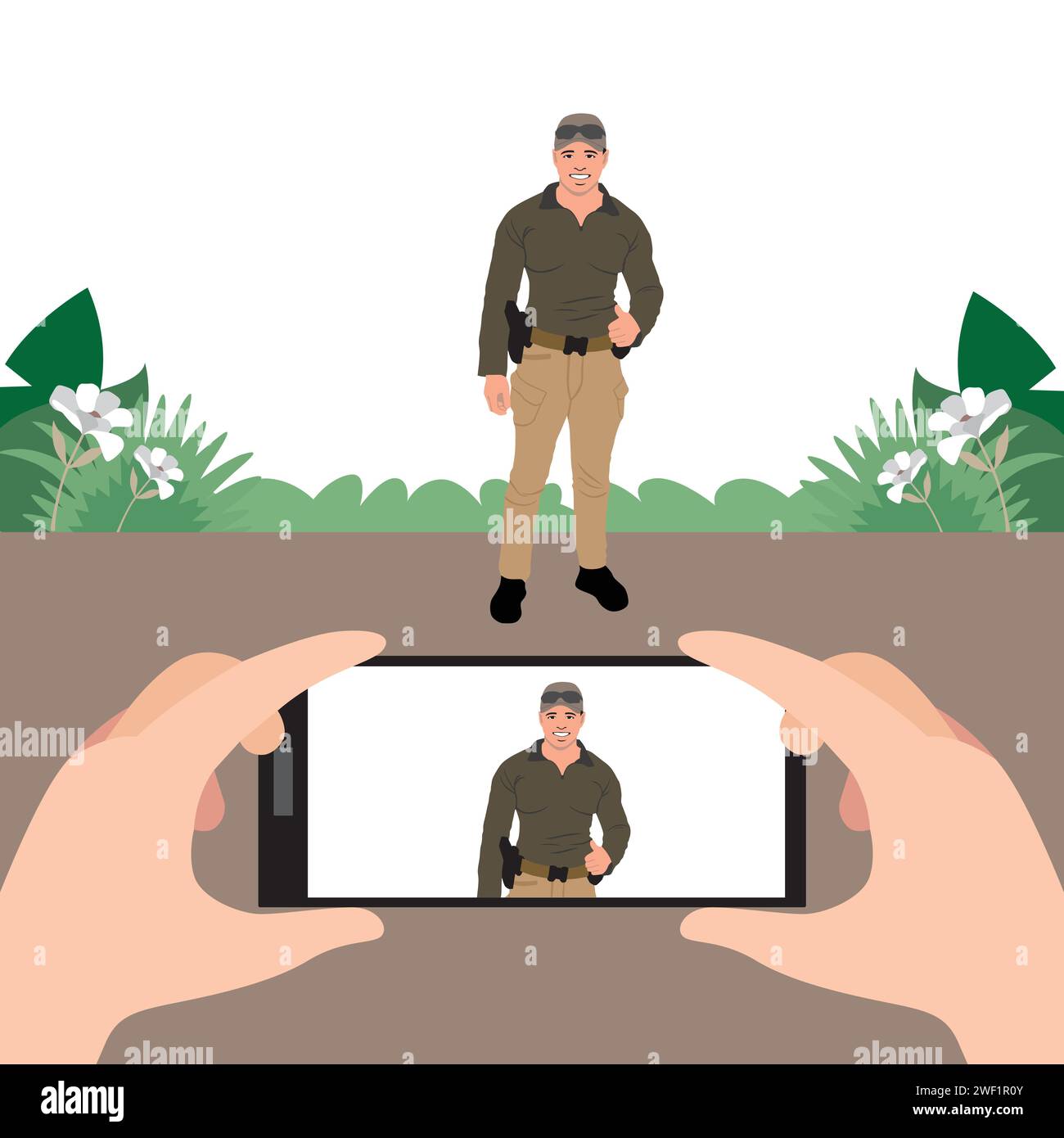 Selfie d'un homme avec un téléphone portable. Illustration vectorielle. Illustration de Vecteur