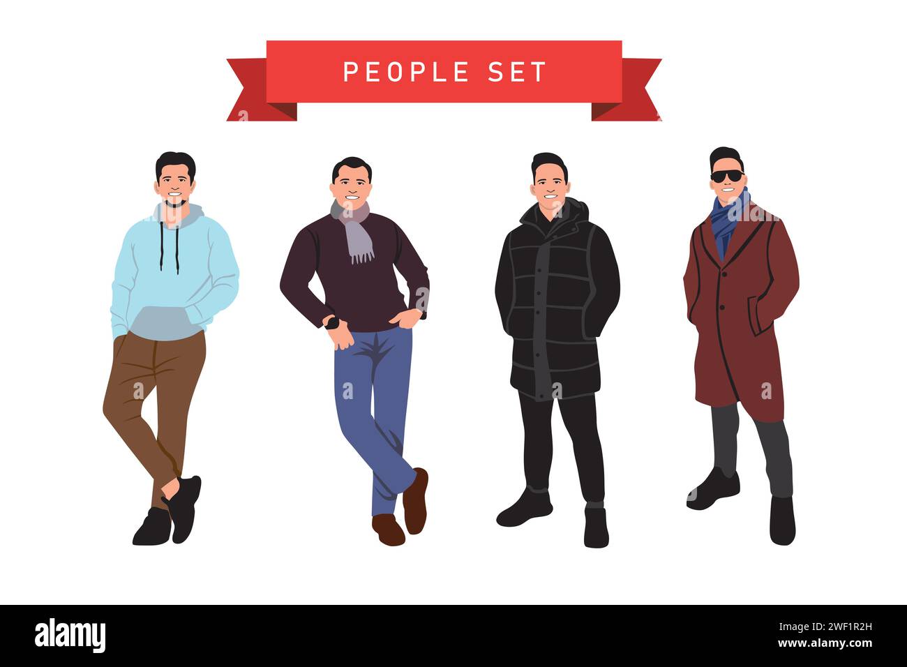 Ensemble d'hommes de mode en vêtements d'hiver. Illustration vectorielle dans le style plat Illustration de Vecteur