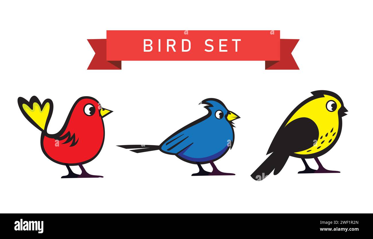 Ensemble d'oiseaux isolés sur fond blanc. Illustration vectorielle de style plat. Illustration de Vecteur