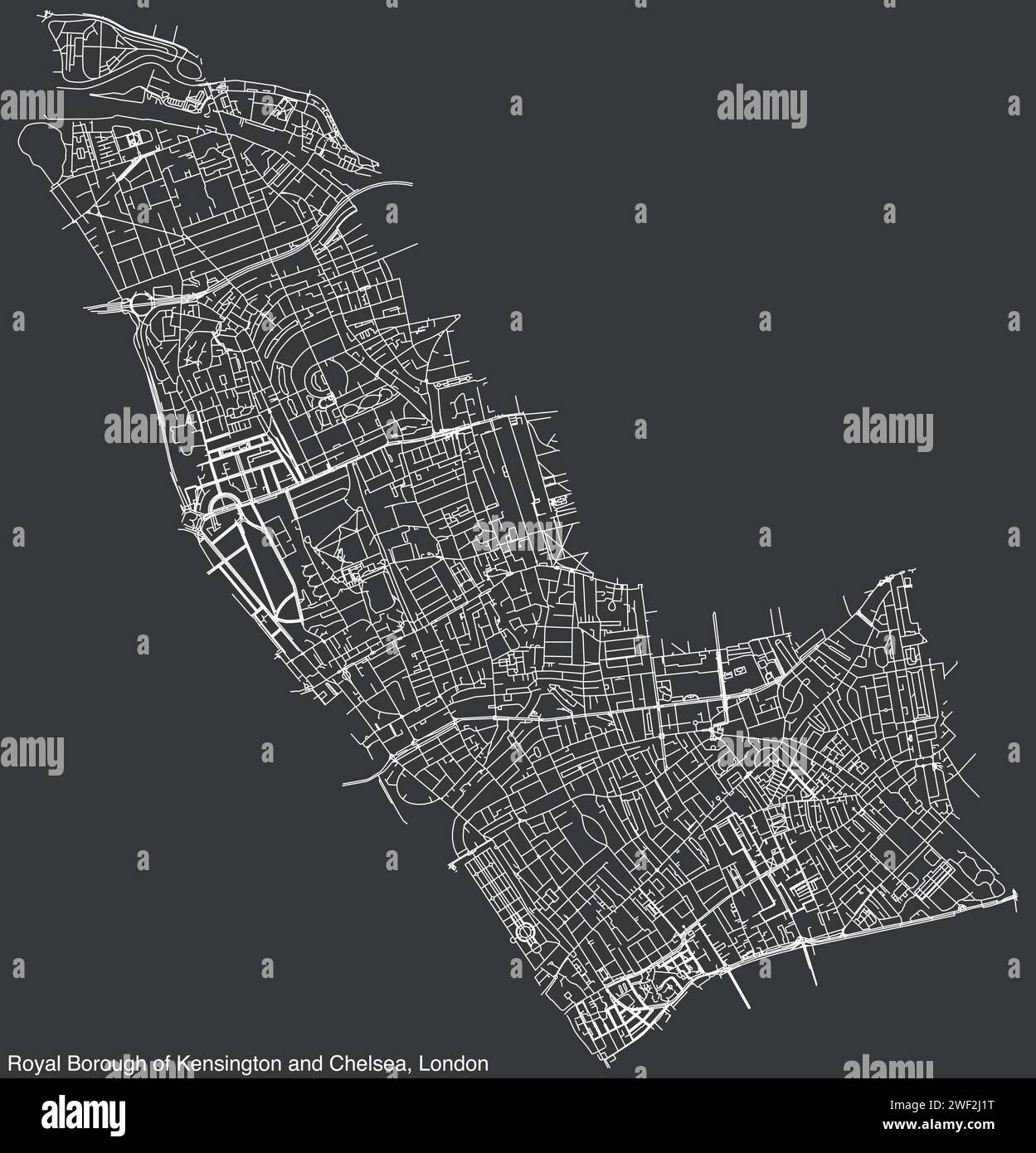 Carte des rues de l'ARRONDISSEMENT ROYAL DE KENSINGTON ET CHELSEA, LONDRES Illustration de Vecteur