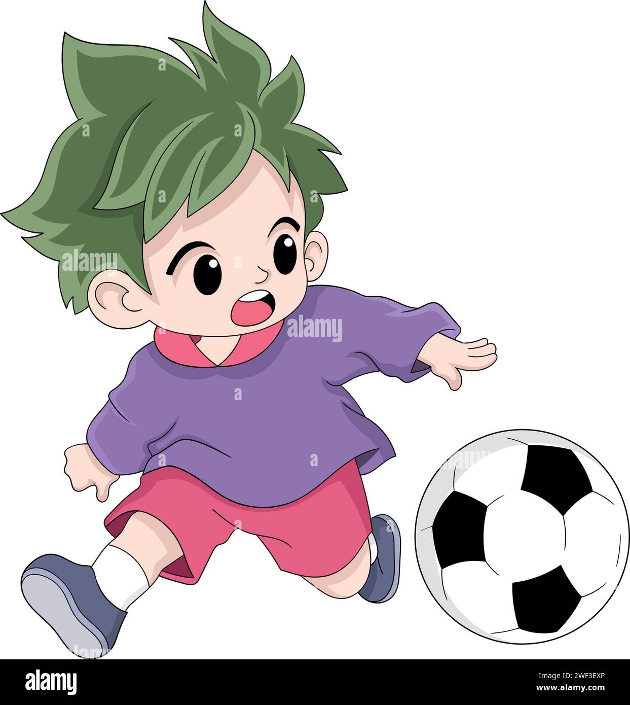kid boy court autour dribble un ballon de football, conception d'illustration créative Illustration de Vecteur