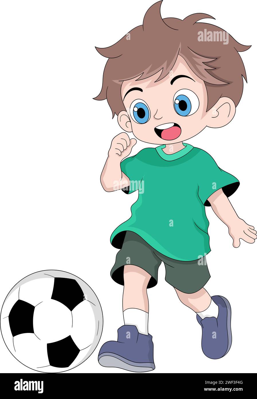 enfant heureux joue au football dribble le ballon, conception d'illustration créative Illustration de Vecteur