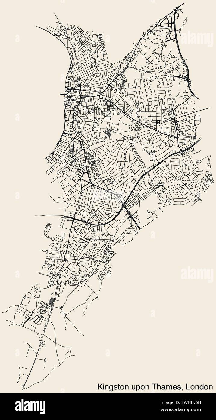 Carte des rues de l'ARRONDISSEMENT ROYAL DE KINGSTON UPON THAMES, LONDRES Illustration de Vecteur