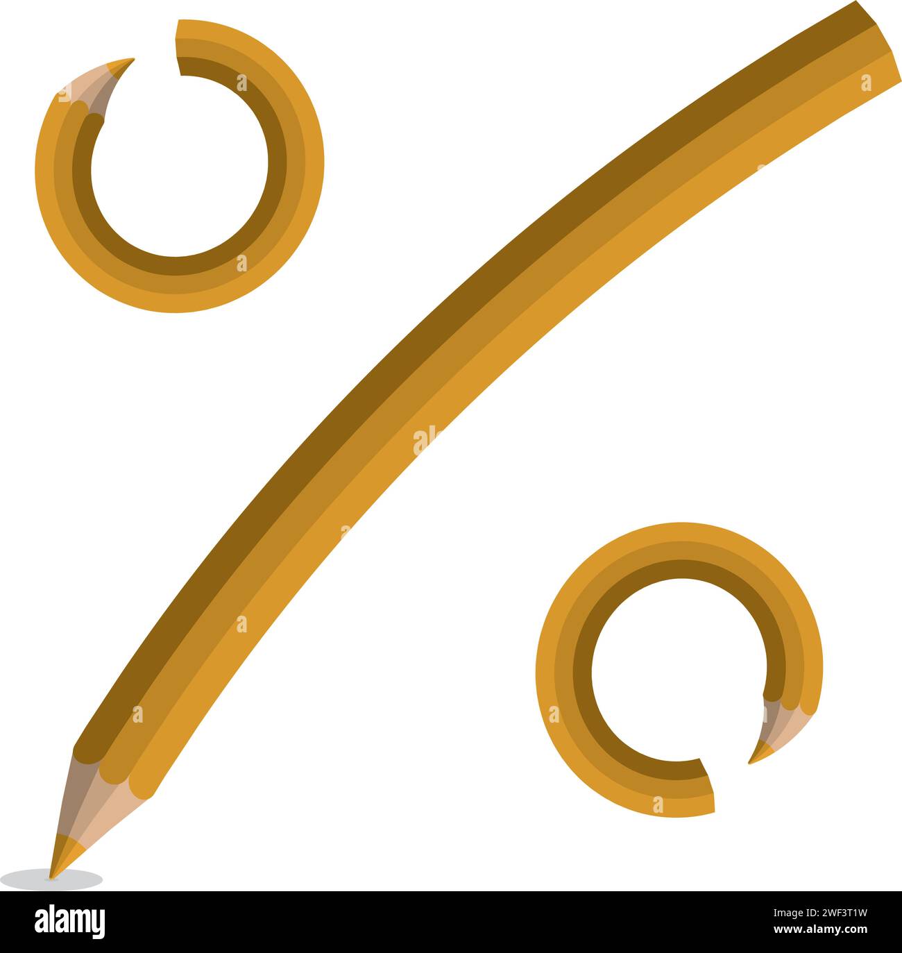 Une illustration de concept éducatif d'un crayon jaune brisé en un symbole de pourcentage, représentant les défis et la réussite dans l'apprentissage Illustration de Vecteur