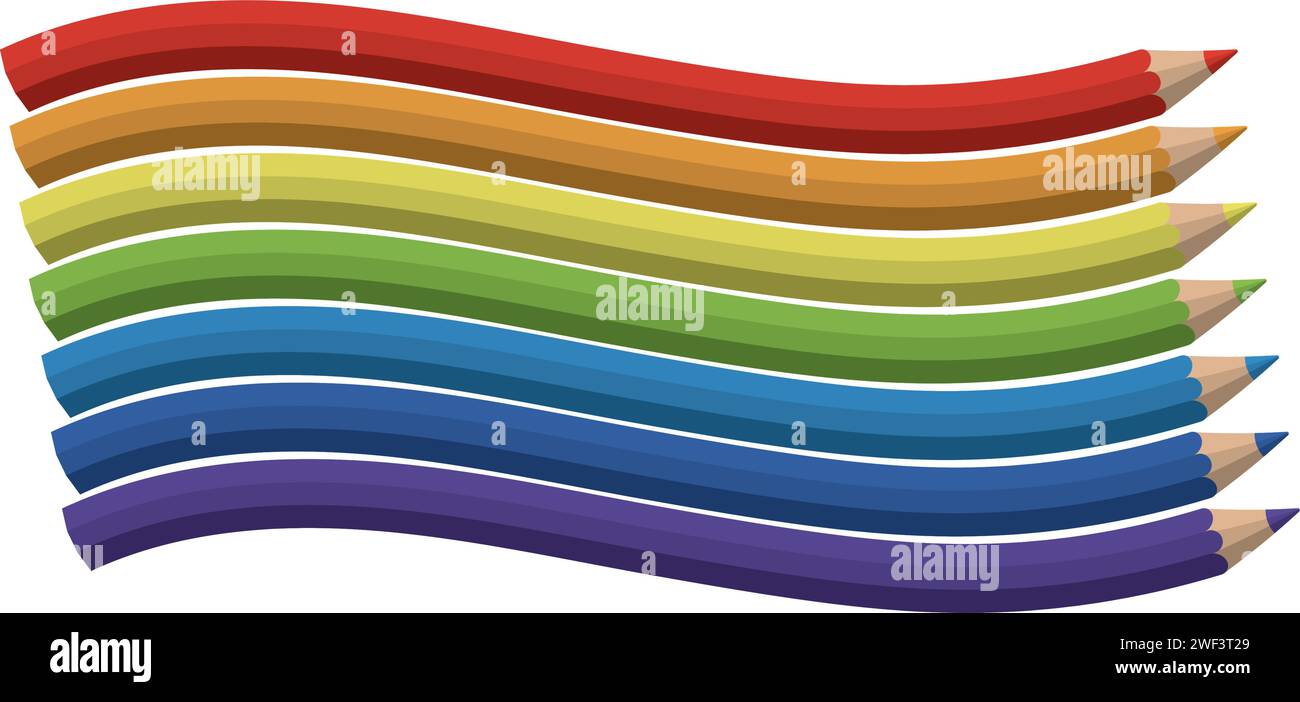 Arc-en-ciel de crayons de couleur aiguisés alignés sur un fond blanc, symbolisant la rentrée des classes et la diversité Illustration de Vecteur