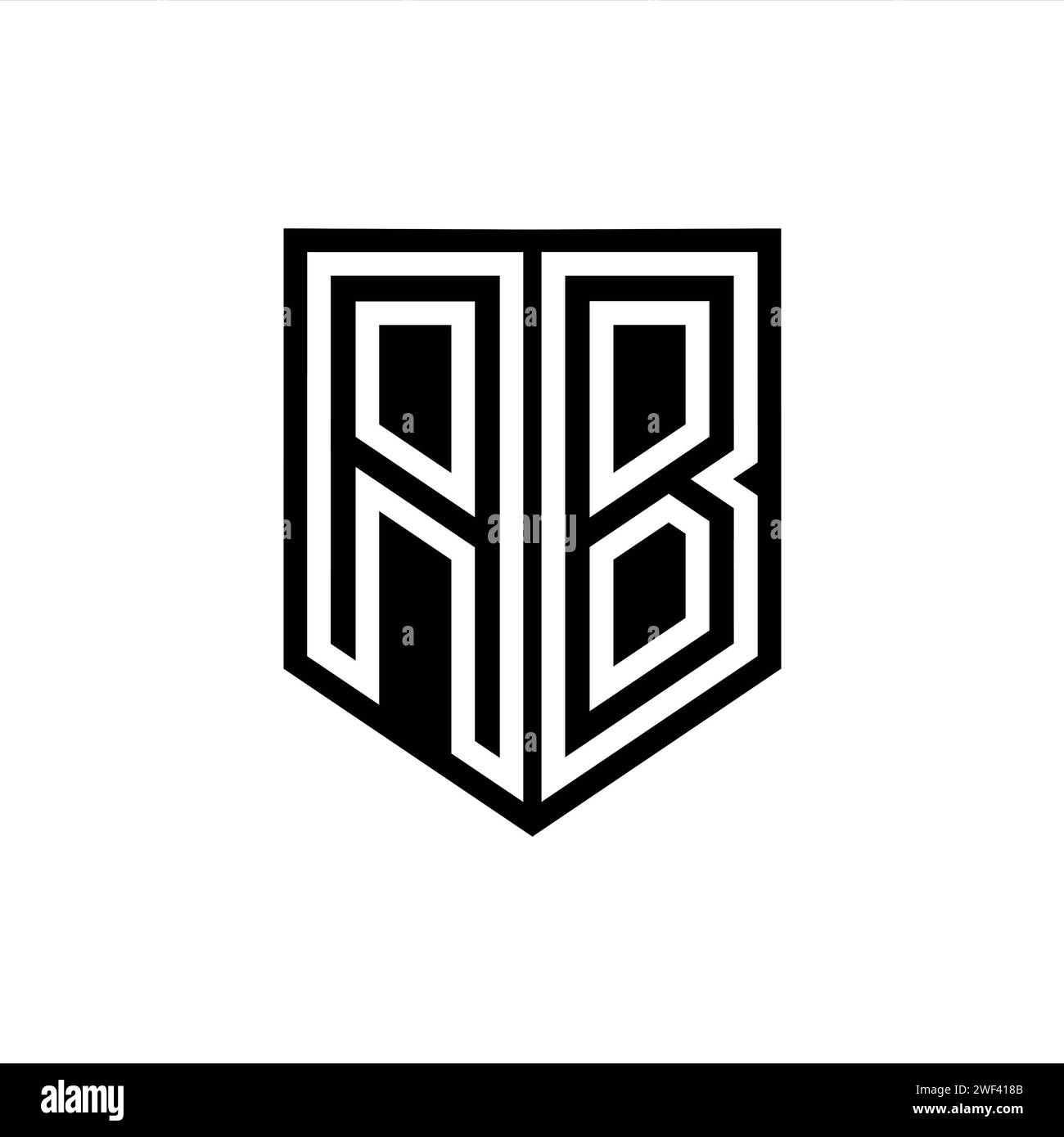 AB lettre logo monogramme bouclier ligne géométrique à l'intérieur du modèle de conception de style bouclier Banque D'Images