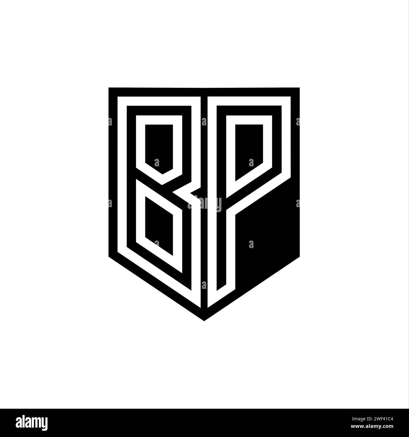 BP lettre logo monogramme bouclier ligne géométrique à l'intérieur du modèle de conception de style bouclier Banque D'Images