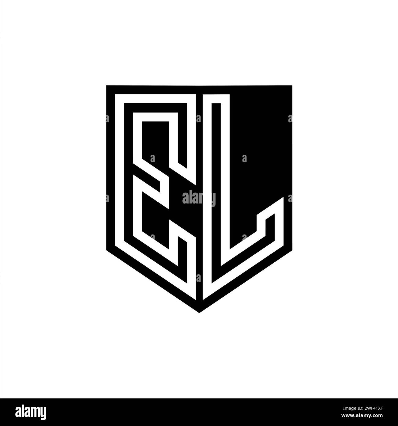 EL Letter logo monogramme bouclier ligne géométrique à l'intérieur du modèle de conception de style bouclier Banque D'Images