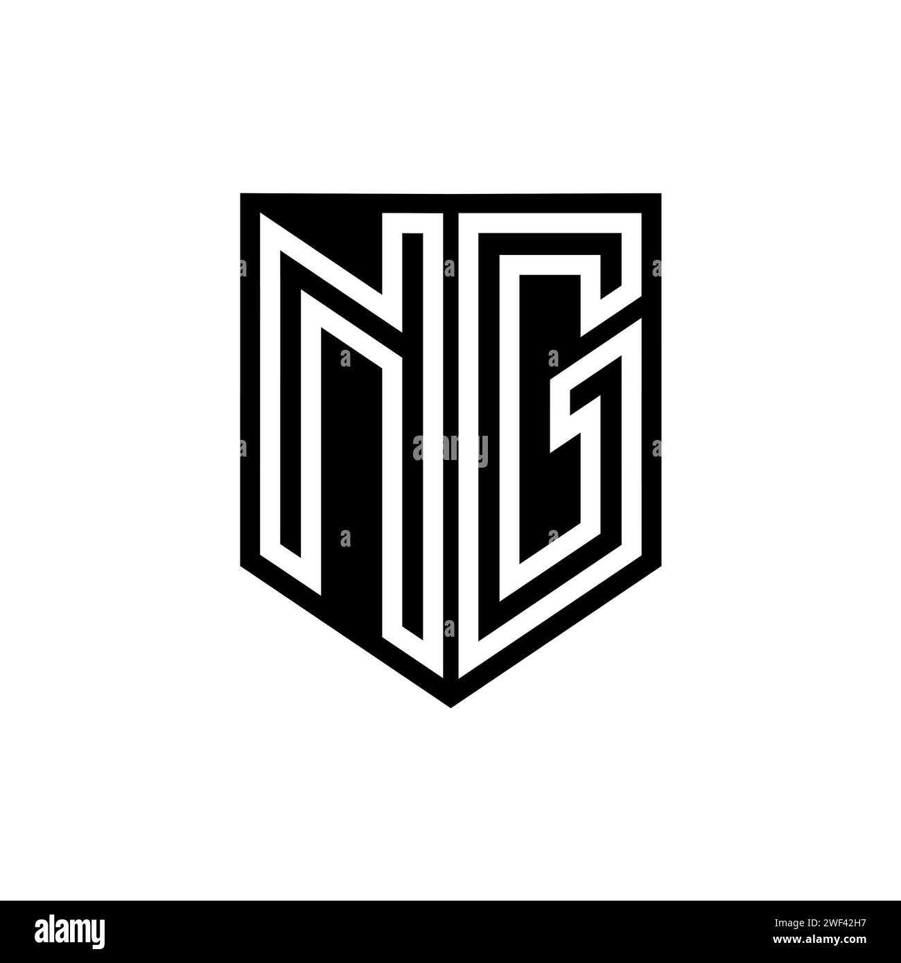 NG Letter logo monogramme ligne géométrique bouclier à l'intérieur du modèle de conception de style bouclier Banque D'Images