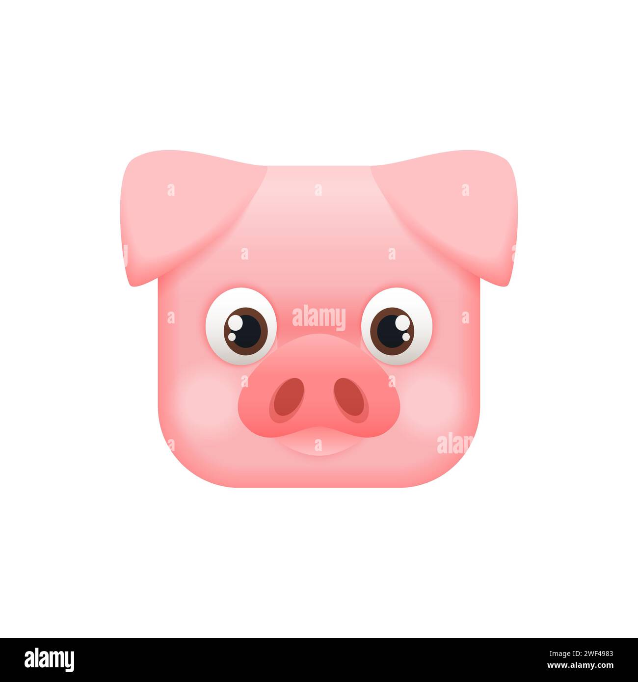 Icône de porc rose mignon, tête d'animal de ferme avec des yeux, des oreilles et un museau drôle dans l'illustration vectorielle de forme carrée Illustration de Vecteur