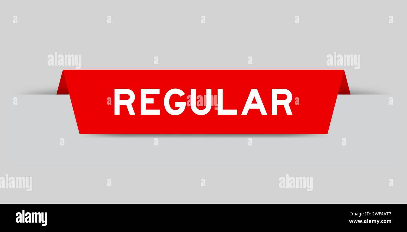 Étiquette insérée de couleur rouge avec le mot Regular sur fond gris Illustration de Vecteur