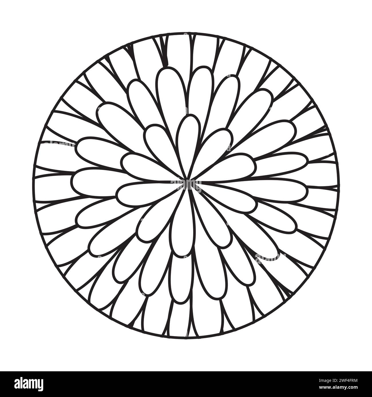 Motif linéaire en cercle de fleurs abstrait dessiné à la main noir et blanc Illustration de Vecteur