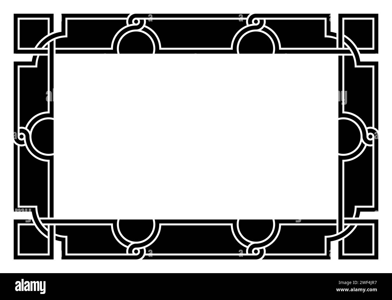 Cadre rectangulaire entrelacé ludique dans un style rétro. Bordure classique ancienne et décorative, rectangulaire et alignée horizontalement. Banque D'Images