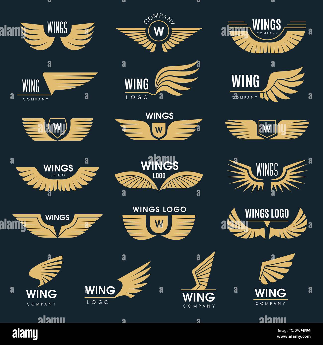 Ailes volantes. Ailes d'oiseau stylisées pour la conception d'emblème projets de symboles vectoriels récents pour les badges d'aviation Illustration de Vecteur