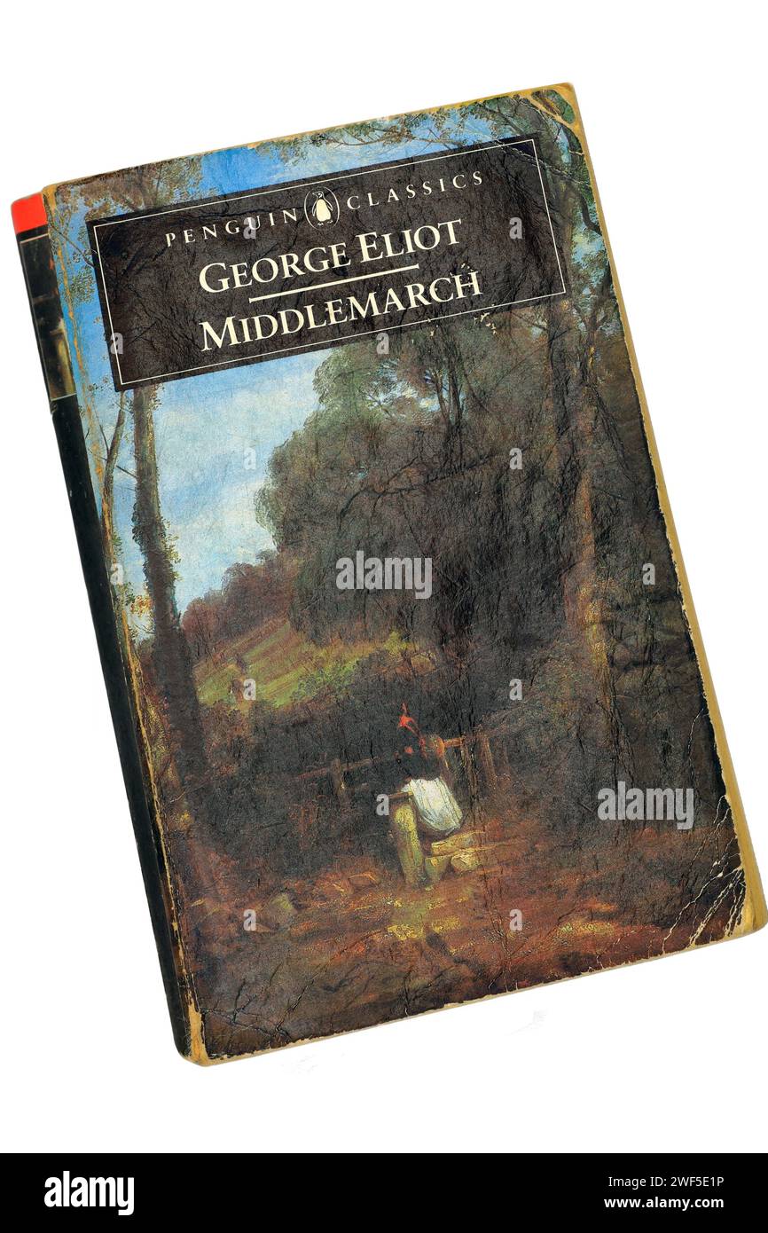 Middlemarch de George Eliot (Mary Anne Evans). Couverture de livre sur fond clair / blanc. Banque D'Images
