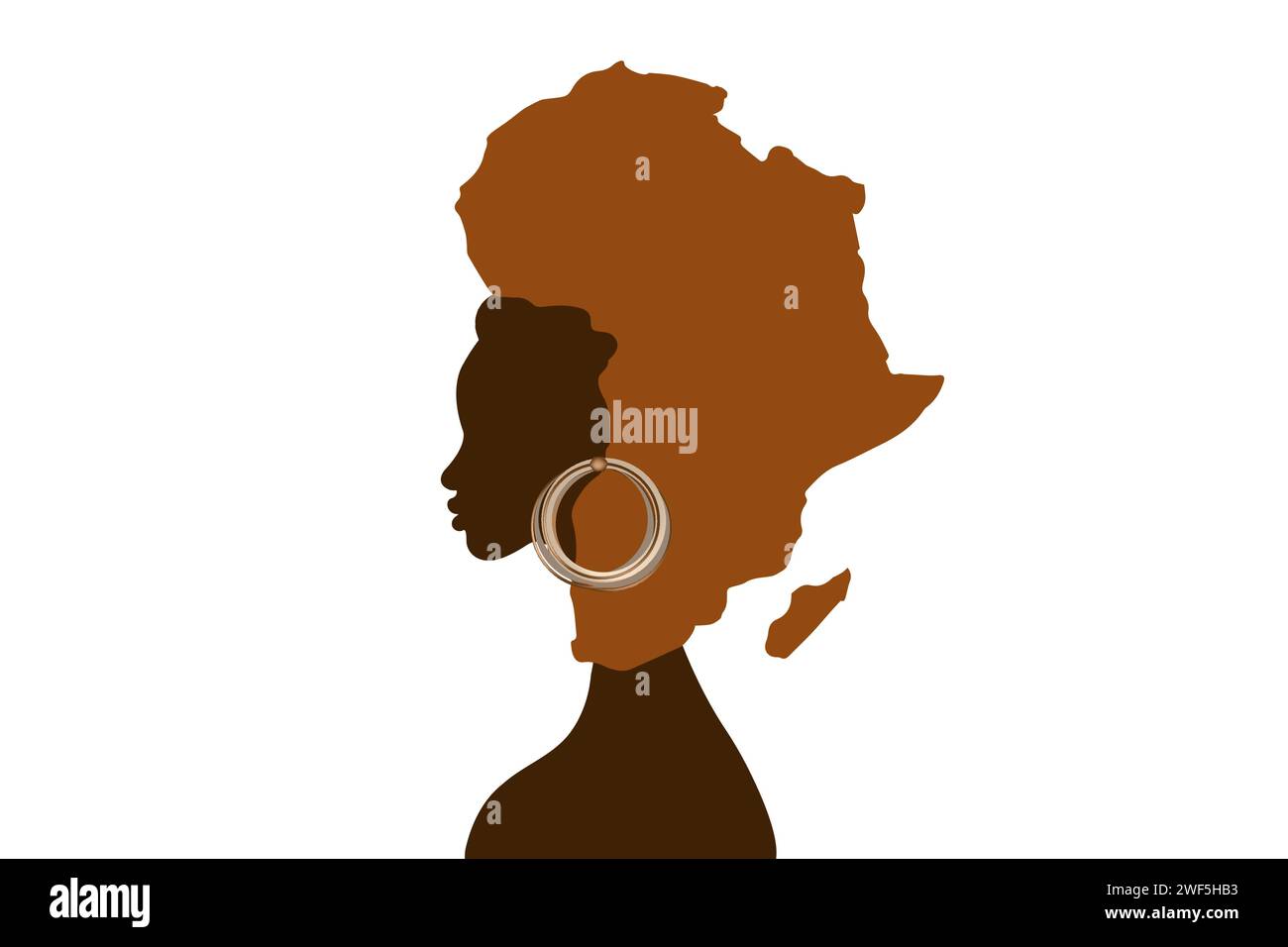 Concept de femme africaine, silhouette de profil de visage avec turban en forme de carte de l'Afrique. Modèle de conception de logo afro tribal illustration vectorielle Illustration de Vecteur