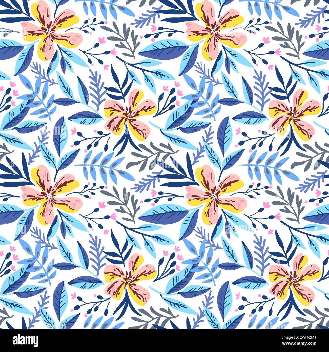 Motif sans couture avec des éléments floraux doodle. Illustration vectorielle. Illustration de Vecteur