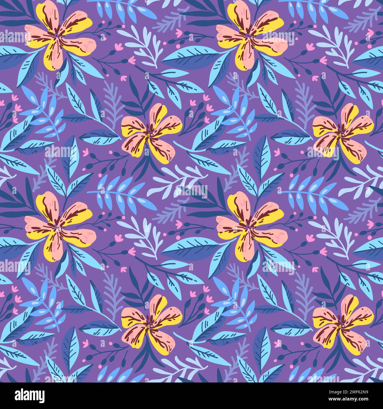 Motif sans couture avec des éléments floraux doodle. Illustration vectorielle. Illustration de Vecteur