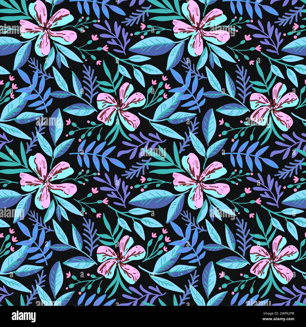 Motif sans couture avec des éléments floraux doodle. Illustration vectorielle. Illustration de Vecteur