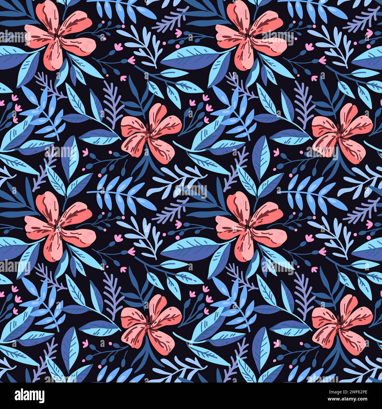 Motif sans couture avec des éléments floraux doodle. Illustration vectorielle. Illustration de Vecteur